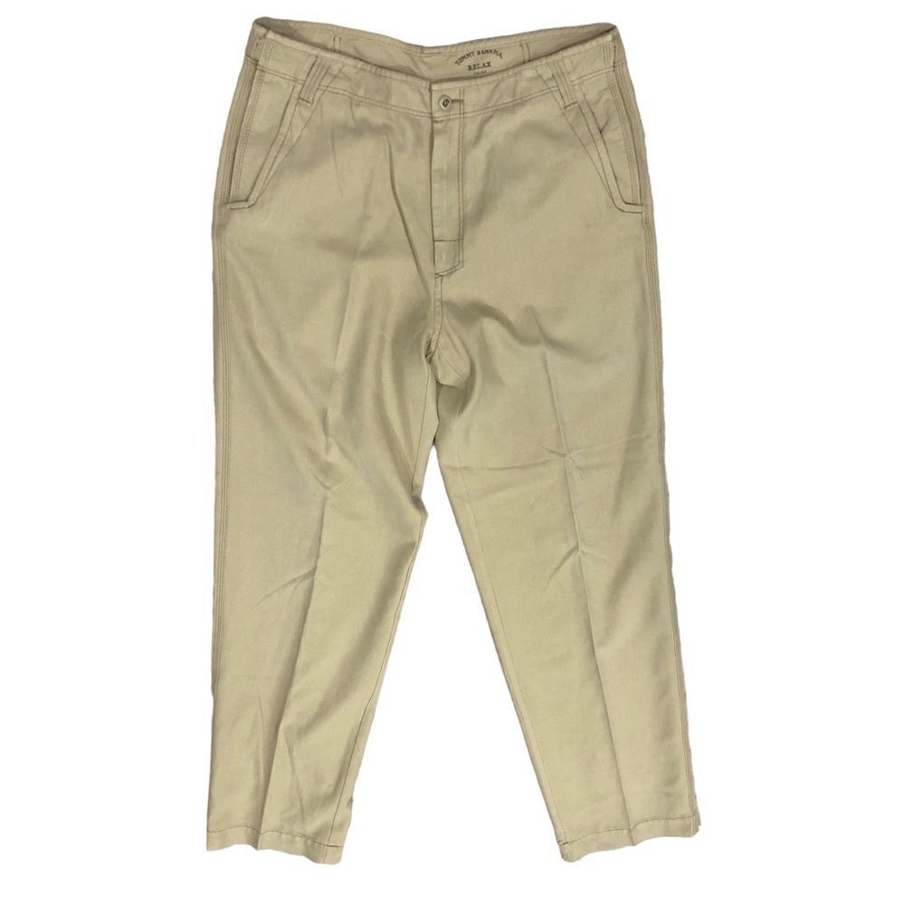 Tommy Bahama Relax Pants Size 36x33 Tan Silk Blend Flat Front 6 Pockets